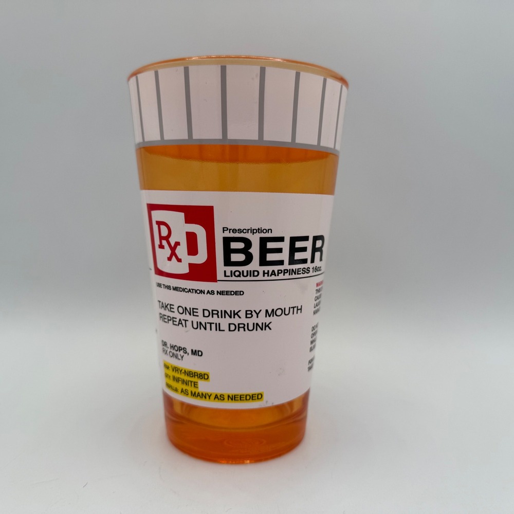 Stunned‎ Mind Beer Liquid Happiness 16oz Cup Novelty Prescription Bottle Design